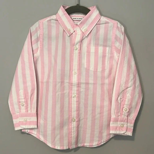 Janie and Jack Button Down Pink White Striped Oxford Shirt Top 3T