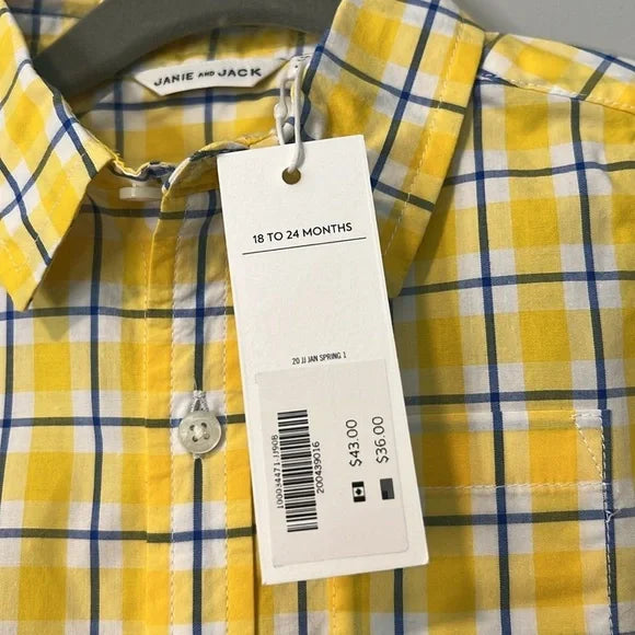 Janie and Jack Button Down Yellow Blue Striped Top Boys 18-24 months-NWT