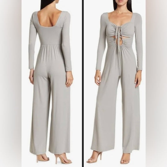 Susana Monaco Crisscross Front Long Sleeve Jumpsuit Cement-Medium