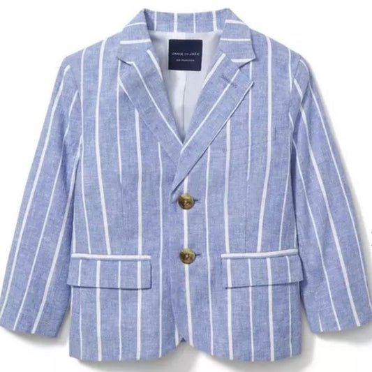 Janie & Jack Blue Striped Linen Blazer Boys Size 3