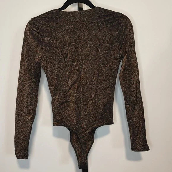 Abercrombie & Fitch Copper Shimmer Long Sleeve Bodysuit Small-NWT