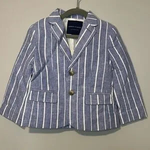 Janie & Jack Blue Striped Linen Blazer Boys Size 3