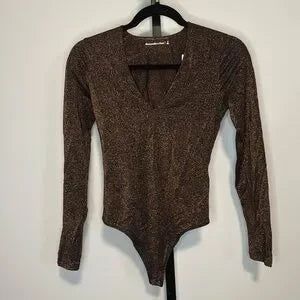 Abercrombie & Fitch Copper Shimmer Long Sleeve Bodysuit Small-NWT