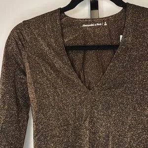 Abercrombie & Fitch Copper Shimmer Long Sleeve Bodysuit Small-NWT